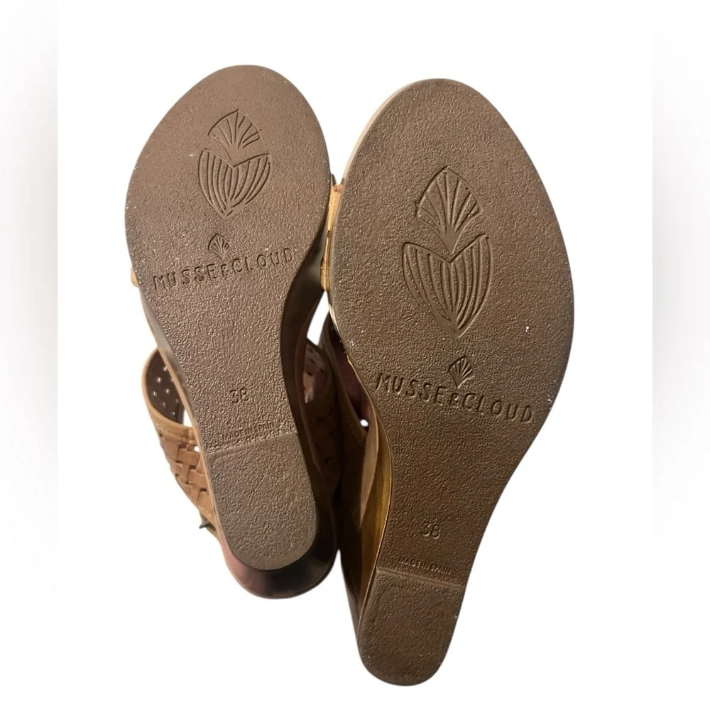 Musse & Cloud Platform Wedge Heel Tan leather Colorblock Sandals Sz 38 US 7/7.5 - Picture 10 of 11